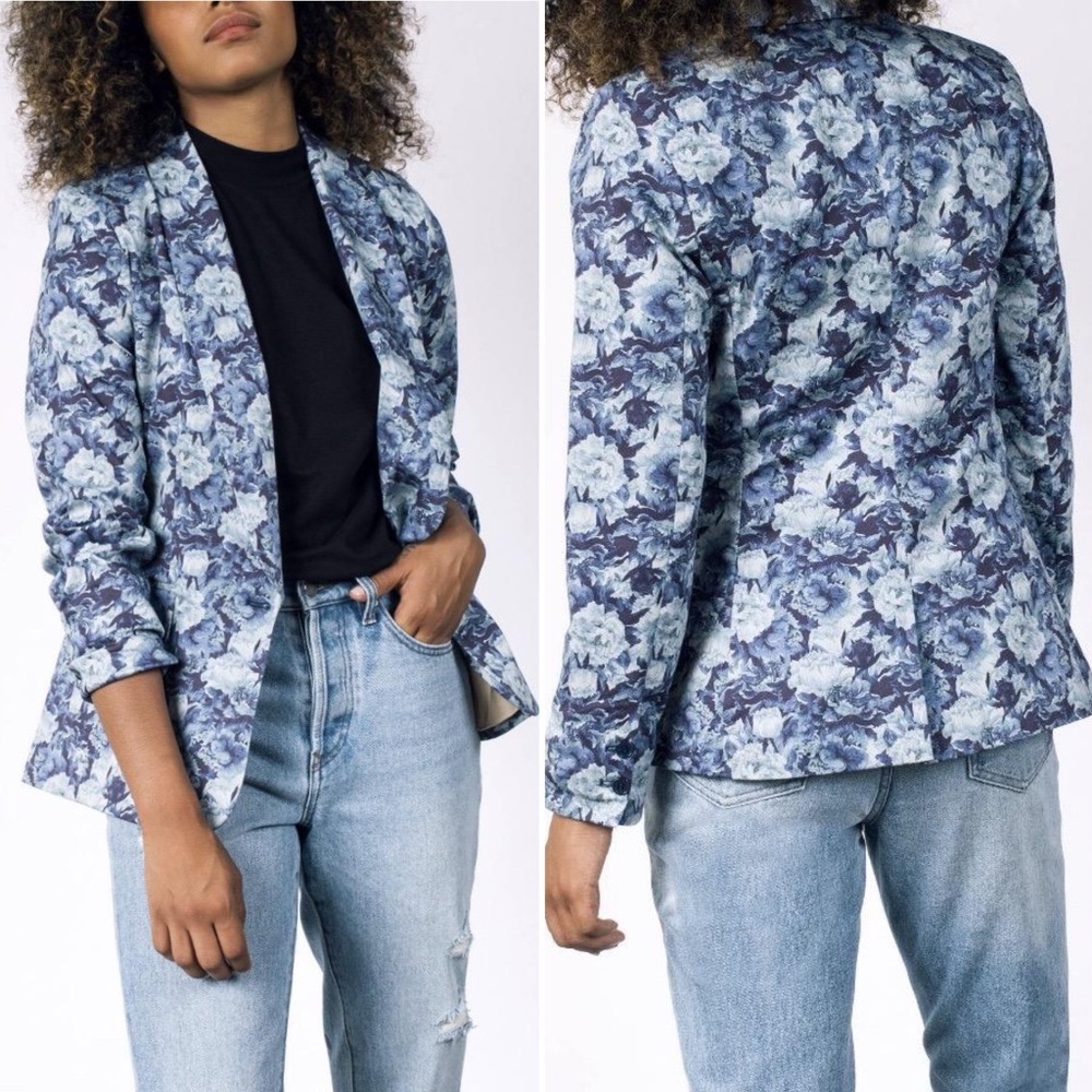 Wildfang Empower Blue Floral Tux Blazer